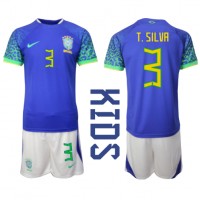 Brasilien Thiago Silva #3 Bortadräkt Barn VM 2022 Kortärmad (+ Korta byxor)